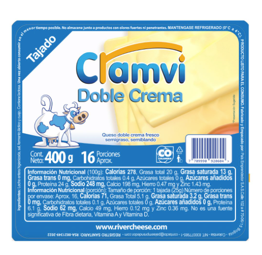 Queso doble crema x 400 gr River cheese