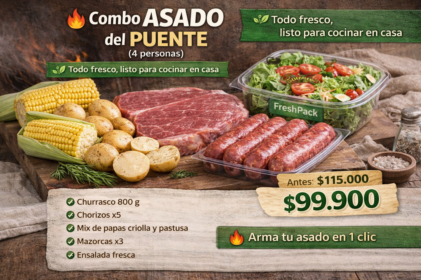 🥩🔥 COMBO ASADO DEL PUENTE (4 personas)